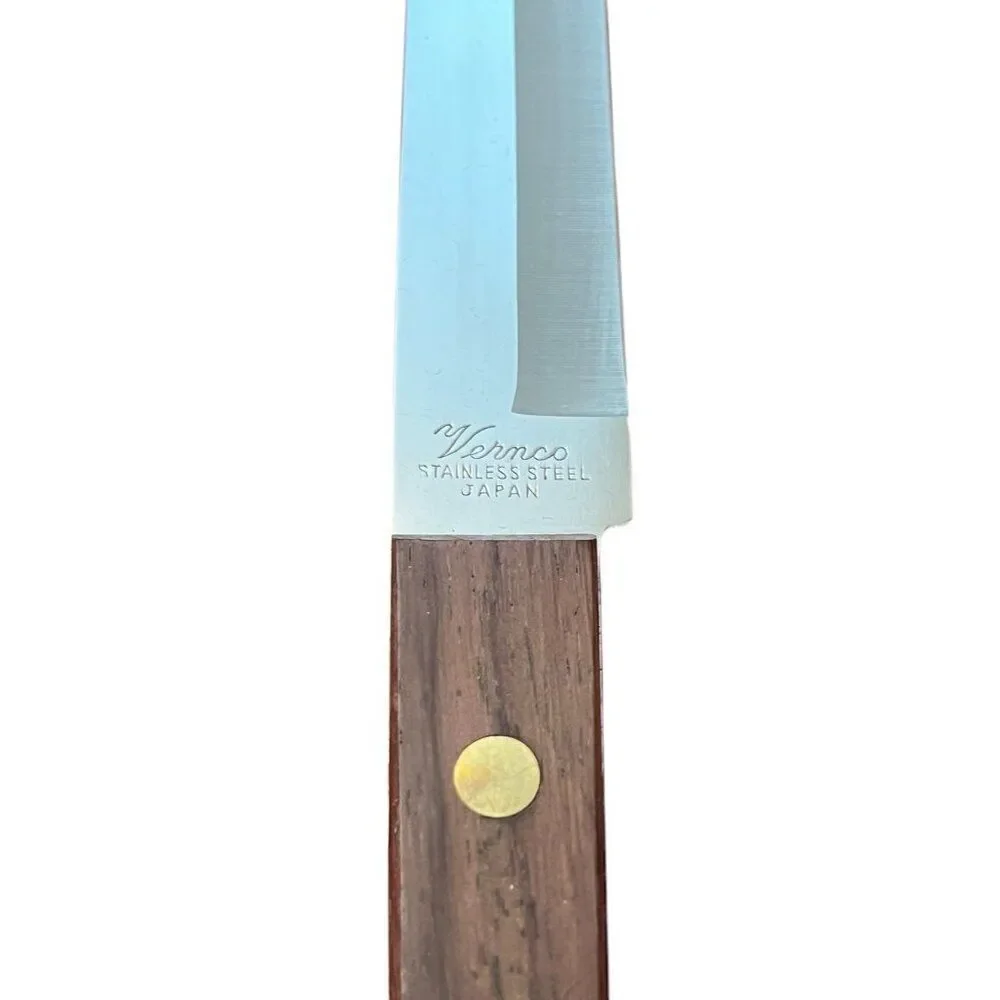 Vernco MCM Stainless Wood Handle Meat Carving Knife and Fork Set Boxed Vtg Japan